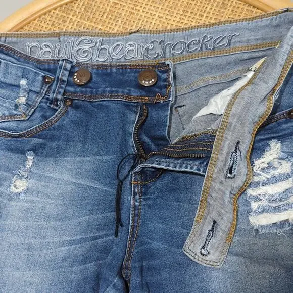 Crocker Embroidered Jean Shorts Women's EU 40 Studded Distressed Medium Blue - Picture 6 of 8